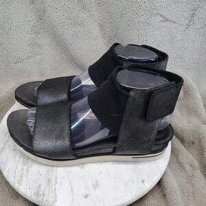Eileen Fisher Shoes Womens Size 8 Black Leather & Textile Spree Sandals